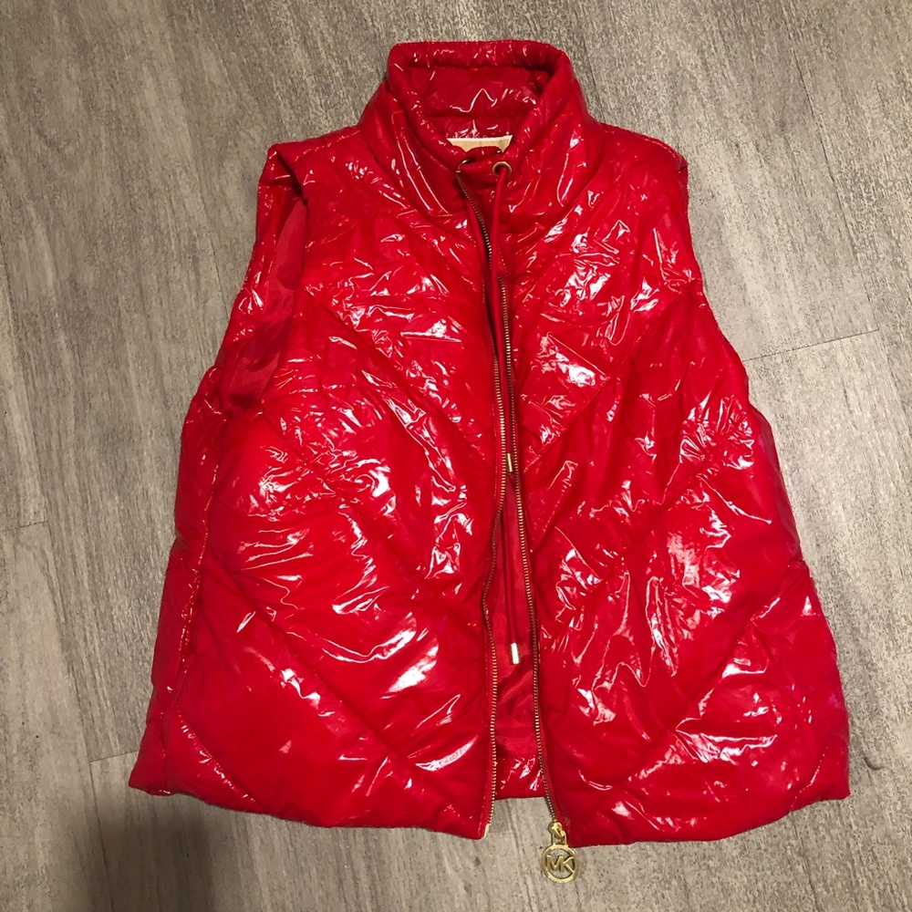 Michael Kors Women's Bright Shiny Red Puffer Vest SZ L